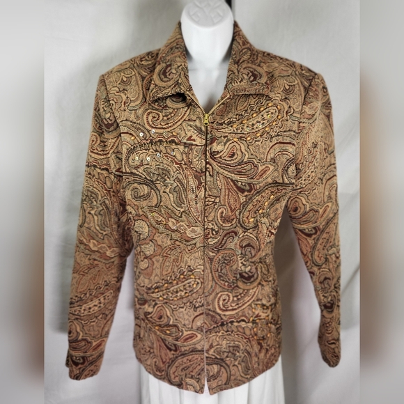 Ellen Figg Jackets & Blazers - Vintage ELLEN FIGG Brown Paisley Midweight Embellished Tapestry Coat - Size L